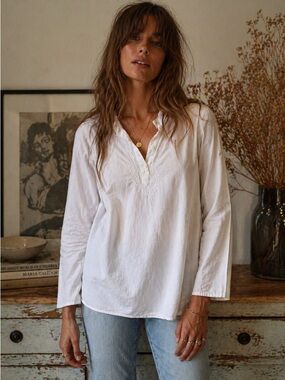 J.Crew White Embroidered Boho 100% Cotton Blouse Cottagecore Peasant Top S